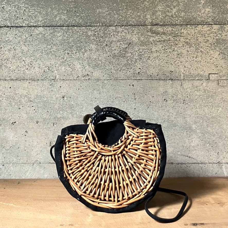 ebagos エバゴス かごバッグ 扇形 紅籐 鏡付 エバゴス キャンバス扇