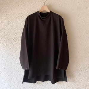 klause｜クロイゼ｜Band Collar Shirt｜Middle Length｜Black｜Seersucker (femme)