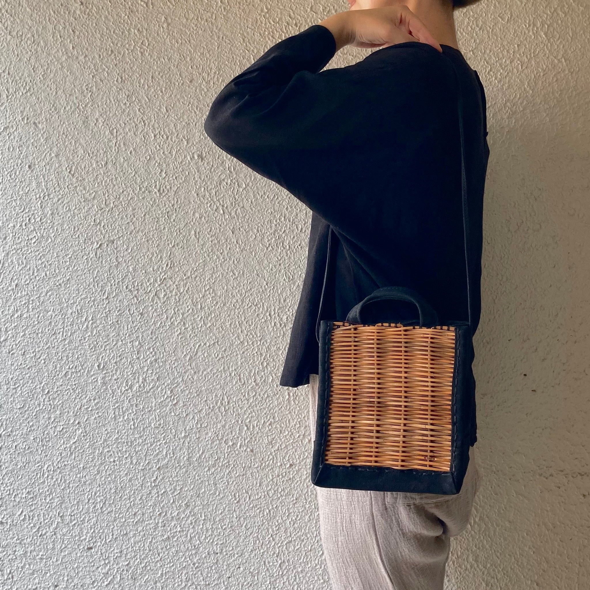 ebagos｜キャンバス・カゴ袋ショルダー｜25AW #15609｜BK