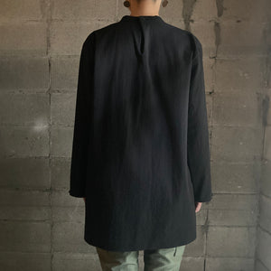 klause｜クロイゼ｜Band Collar Shirt｜Middle Length｜Black｜Seersucker (femme)