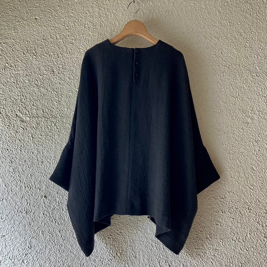 COSMIC WONDER｜20CW01195｜Old linen wool twill big square top｜Black