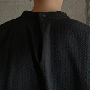 klause｜クロイゼ｜Band Collar Shirt｜Middle Length｜Black｜Seersucker (femme)