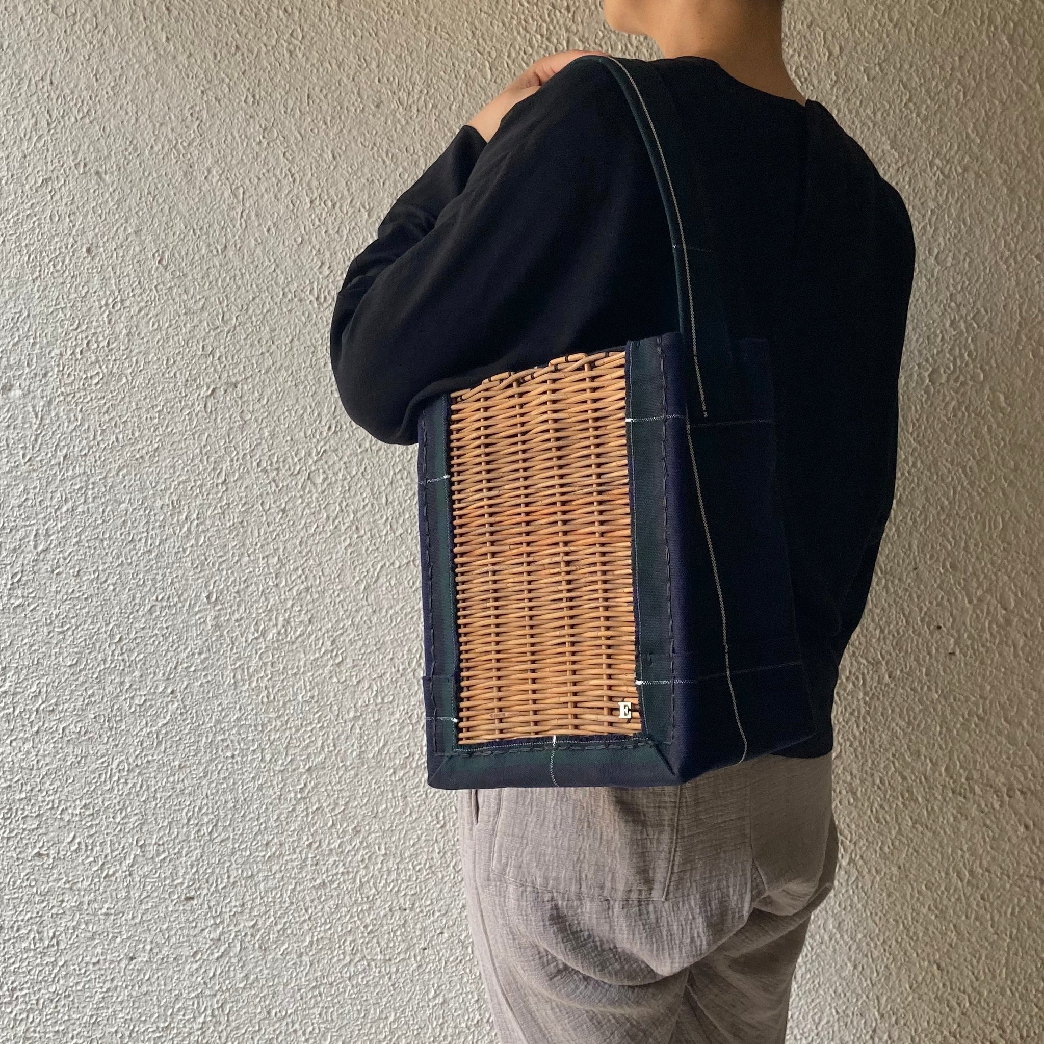 ebagos｜カゴ袋 キャンバス・ワンハンドル トートM｜25AW #15611｜ネイビーチェック