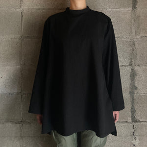 klause｜クロイゼ｜Band Collar Shirt｜Middle Length｜Black｜Seersucker (femme)