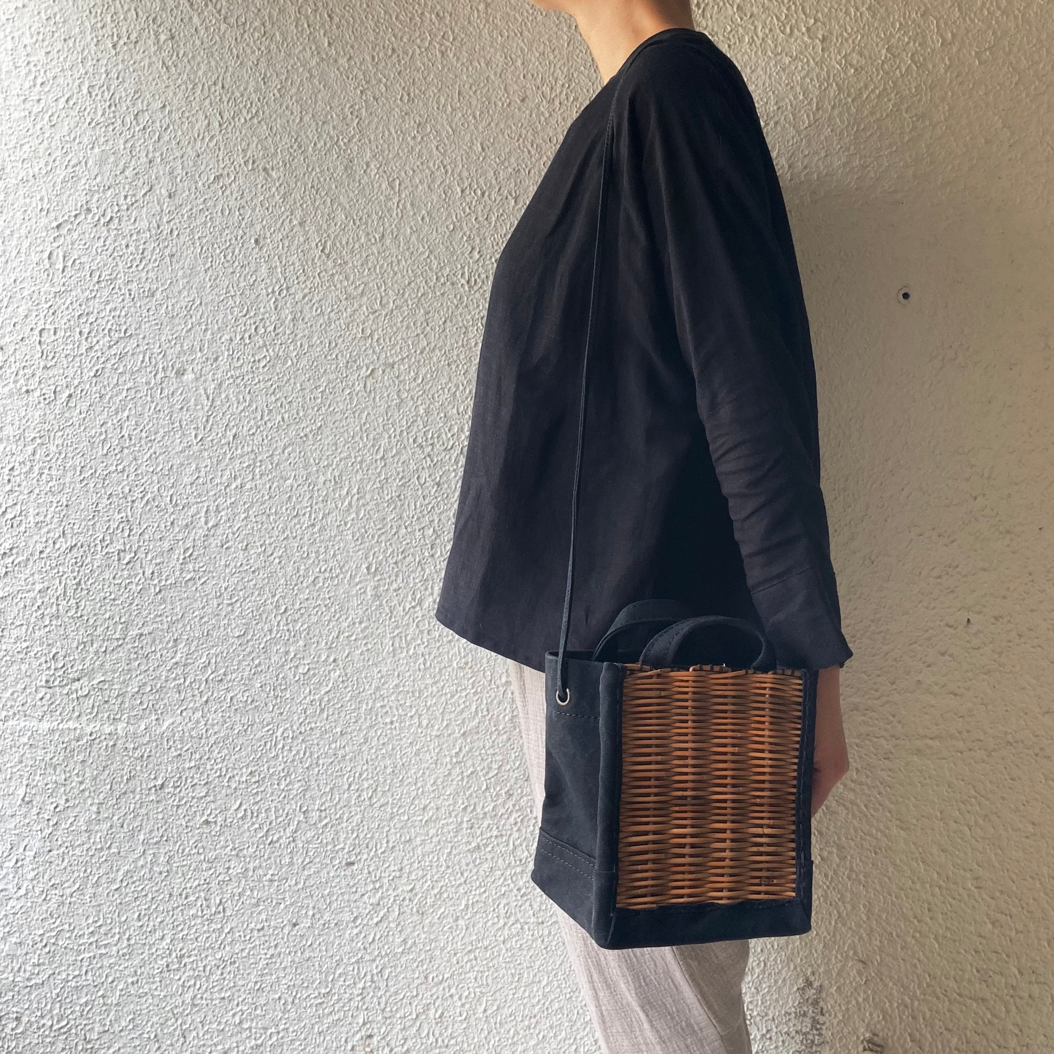 ebagos｜キャンバス・カゴ袋ショルダー｜25AW #15609｜BK