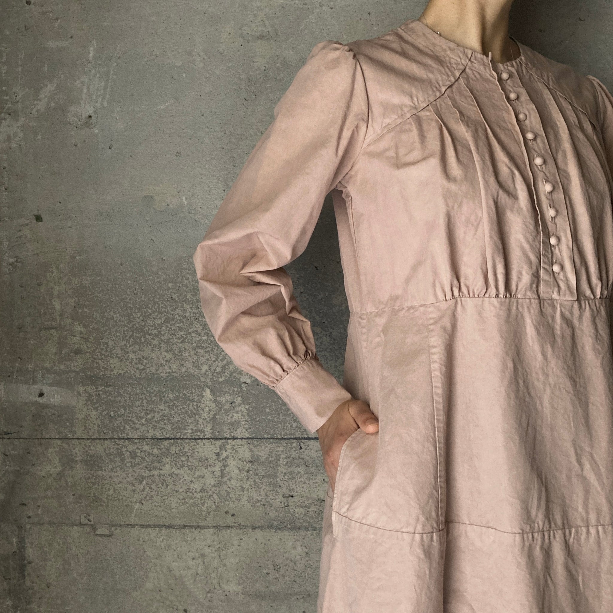 COSMIC WONDER｜18CW17281｜Cotton linen classic broadcloth 1920's work dress｜Orange Jade