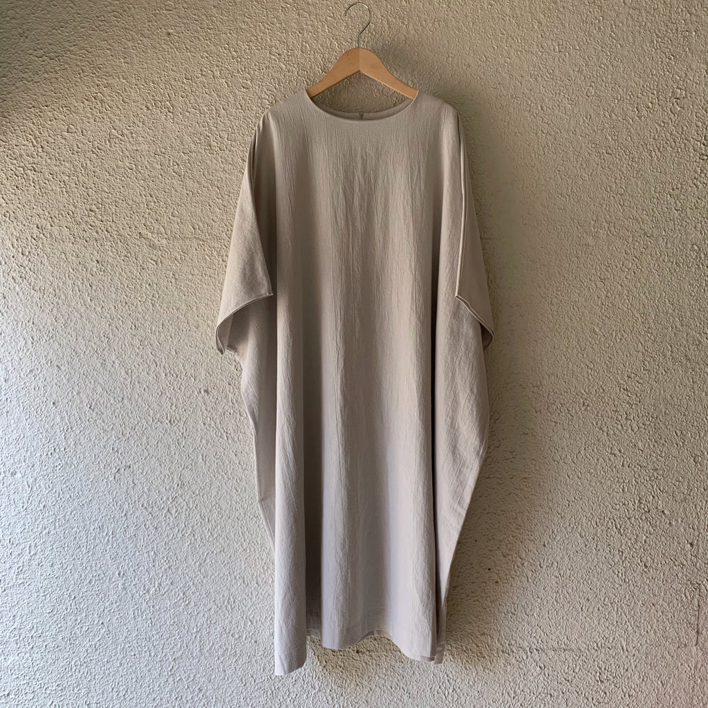 COSMIC WONDER｜21CW17323｜Cotton flax poplin folk dress｜Light gray