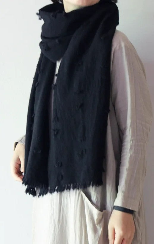 高見由香｜Yuka Takami｜カシミヤストール bird 黒鳥｜M-33